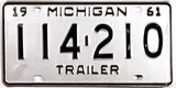 1961 Michigan Trailer License Plate