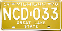 1970 Michigan Single License Plate in New Old Stock excellent minus condition