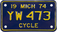 1974 Michigan Motorcycle License Plate Near Mint