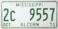 1971 Mississippi License Plate from Alcorn County