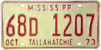 1973 Mississippi License Plate NOS Excellent