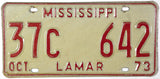 1973 Mississippi License Plate
