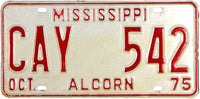 1975 Mississippi License Plate New Old Stock