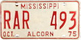 1975 Mississippi License Plate