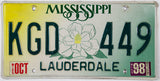 A 1998 Mississippi passenger automobile license plate