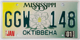 A 2001 Mississippi passenger automobile license plate