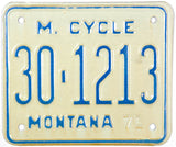 A classic 1971 Montana motorcycle license plate for sale by Brandywine General Store in excellent plusu condition