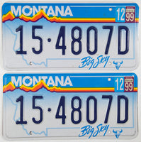 A pair of 1999 Montana Passenger Car License Plates for sale by Brandywine General Store in excellent minus condition