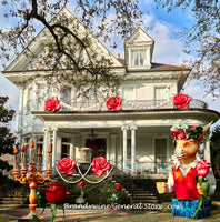 A premium quality art print of Mardi Gras House with Cow and Pink Roses in preparation for the New Orleans celebration