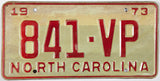 A 1973 North Carolina automobile license plate
