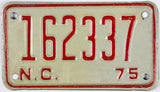 1975 North Carolina Motorcycle License Plate in Excellent Minus condition