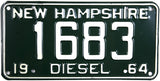 1964 New Hampshire Diesel License Plates Single Tag
