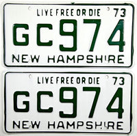 1973 New Hampshire License Plates New Old Stock