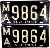 1951 New Jersey License Plates in very good plus condition