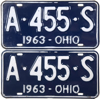 1963 Ohio License Plates for sale by Brandywine General Store in excellent minus condition