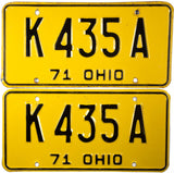 A pair of 1971 Ohio Car License Plate for sale by Brandywine General Store in excellent minus condition