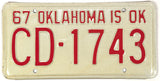 1967 Oklahoma License Plate Excellent Plus condition