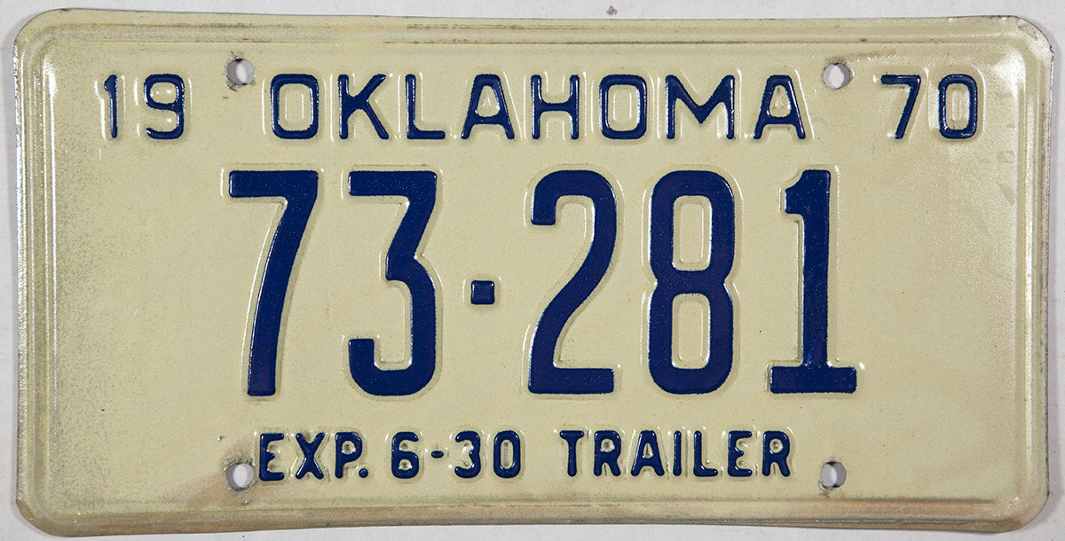 1970 Oklahoma Trailer License Plate