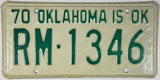 1970 Oklahoma License Plate Excellent condition