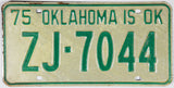 1975 Oklahoma License Plate in Very Good Plus condition