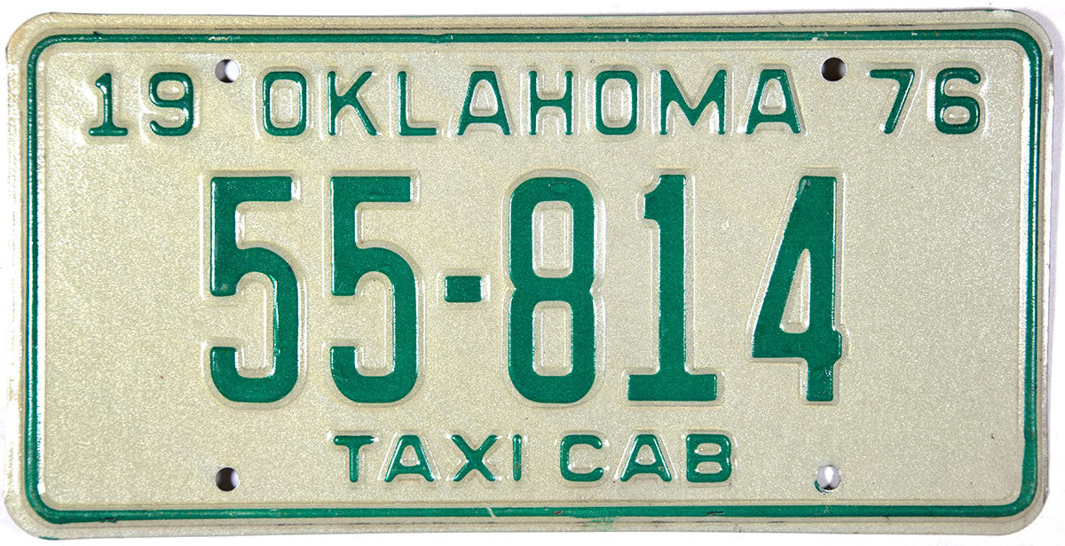 1976 Oklahoma Taxi License Plate in Excellent Plus condition