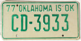 1977 Oklahoma License Plate in Excellent plus condition