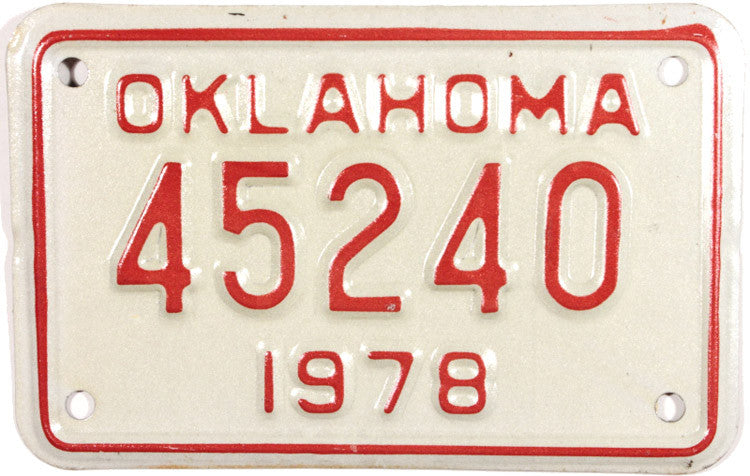 1978 Oklahoma Motorcycle License Plate