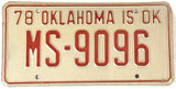 1978 Oklahoma License Plate in Excellent Plus condition