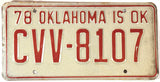 1978 Oklahoma License Plate in Very Good Plus condition