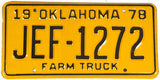 1978 Oklahoma Farm License Plate in Excellent Plus condition
