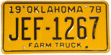 1978 Oklahoma Farm License Plate Excellent condition