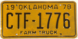 1978 Oklahoma Farm License Plate in Very Good Plus condition
