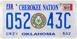 2012 Oklahoma Cherokee Nation License Plate