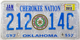 2013 Oklahoma Cherokee Nation License Plate