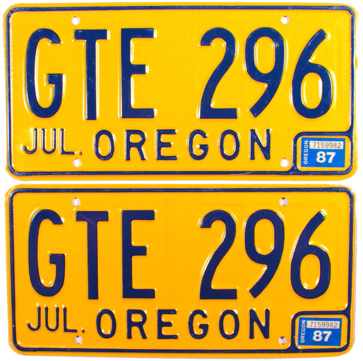 1987 Oregon License Plates