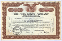 A 1953 Ohio Power Company stock certificate issued for 500 shares of preferred stock in the utility company