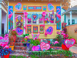 A premium quality art print of Mardi Gras House in Pinks and Hearts