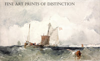 An archival premium Quality of Fishing Vessels in a Choppy Sea painted by English artist Richard Parker Bonington in 1825