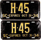 1934 South Carolina License Plates