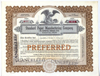 A 1948 Standard Paper Manufacturing Stock Certificate for shares of convertible preferred shares stock in the company