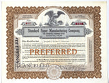 A 1948 Standard Paper Manufacturing Stock Certificate for shares of convertible preferred shares stock in the company