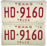 1974 Texas Truck License Plates in Excellent Minus condition