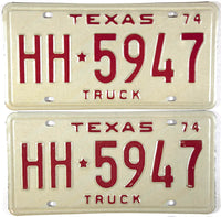 1974 Texas Truck License Plates in Excellent Minus condition