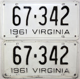 1961 Virginia License Plates in NOS very good plus condition