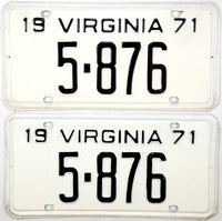 1971 Virginia License Plates Lower DMV Numbers