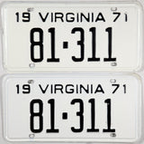 1971 Virginia License Plates Lower DMV Numbers