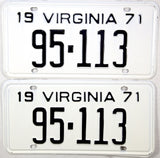 1971 Virginia License Plates Lower DMV Numbers