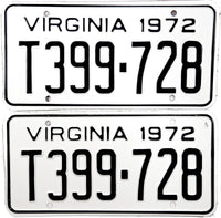 1972 Virginia Truck License Plates