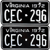 1972 Virginia License Plates