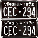 1972 Virginia License Plates